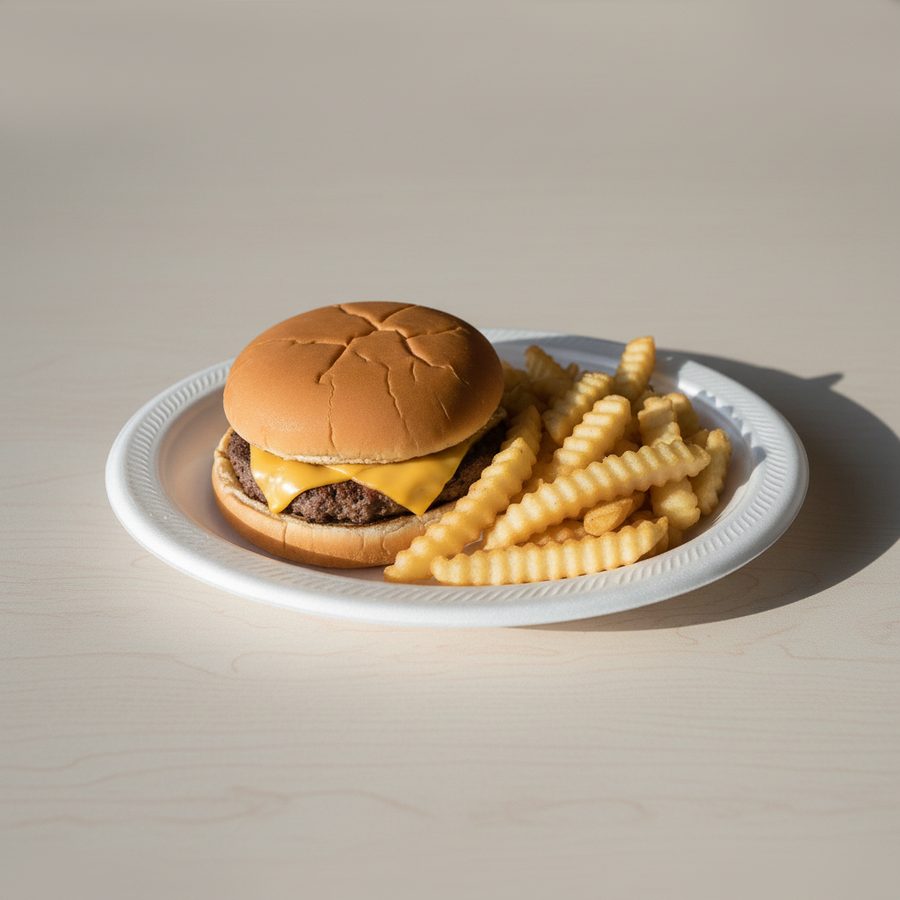 The same restaurant burger with clear, believable menu-ready framing and color