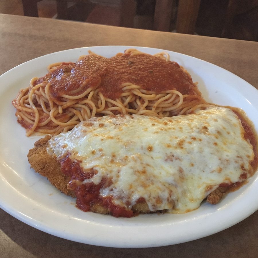 The same chicken parmesan with clean, natural lighting and appetizing color after online editing